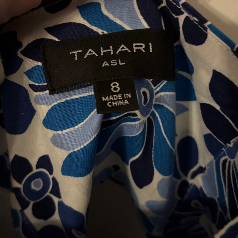 Tahari ASL Blue white floral peek a boo back dress size 8 - Picture 3 of 6